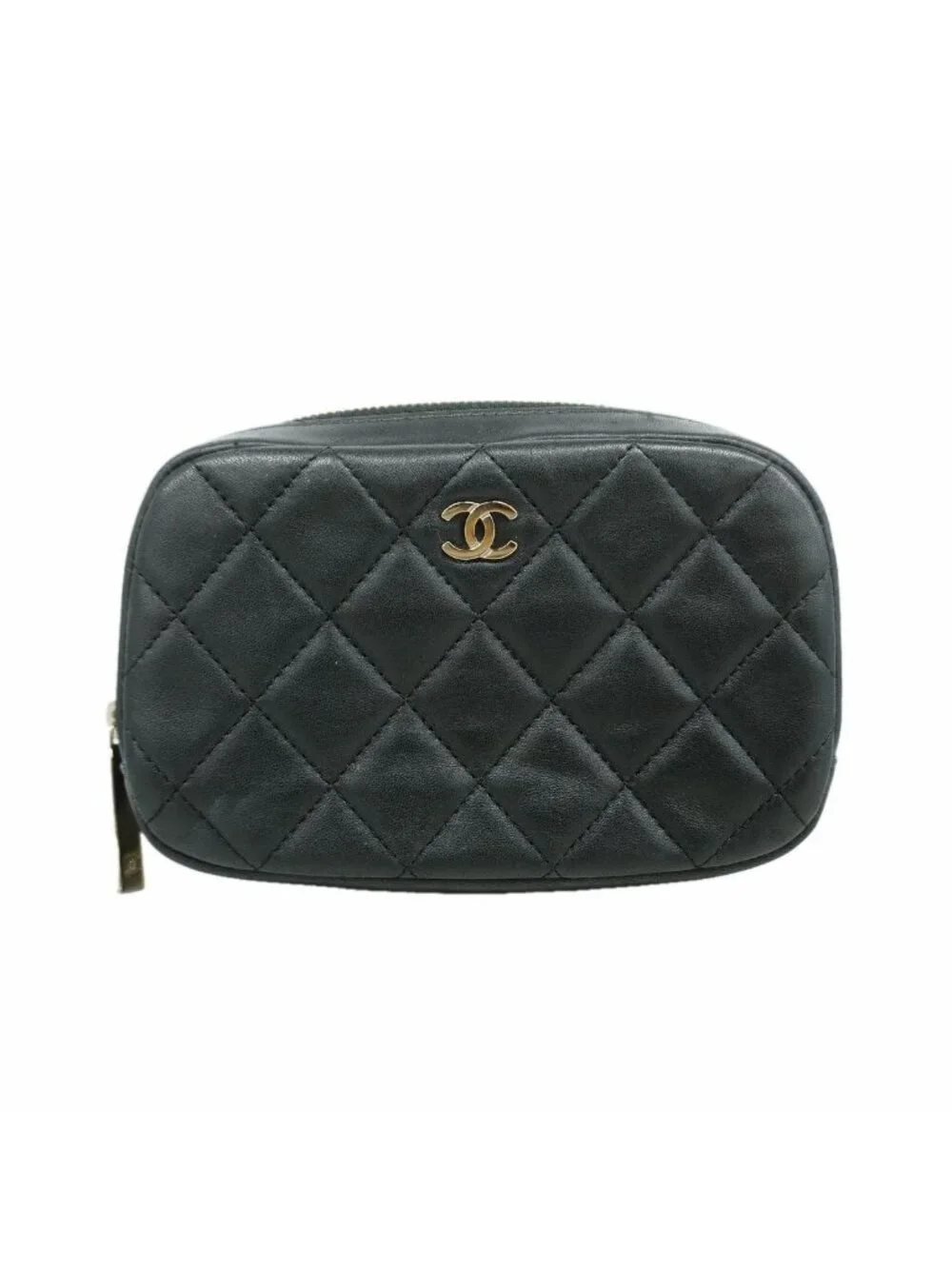 Chanel Pouch Quilted Lambskin Black Silver
